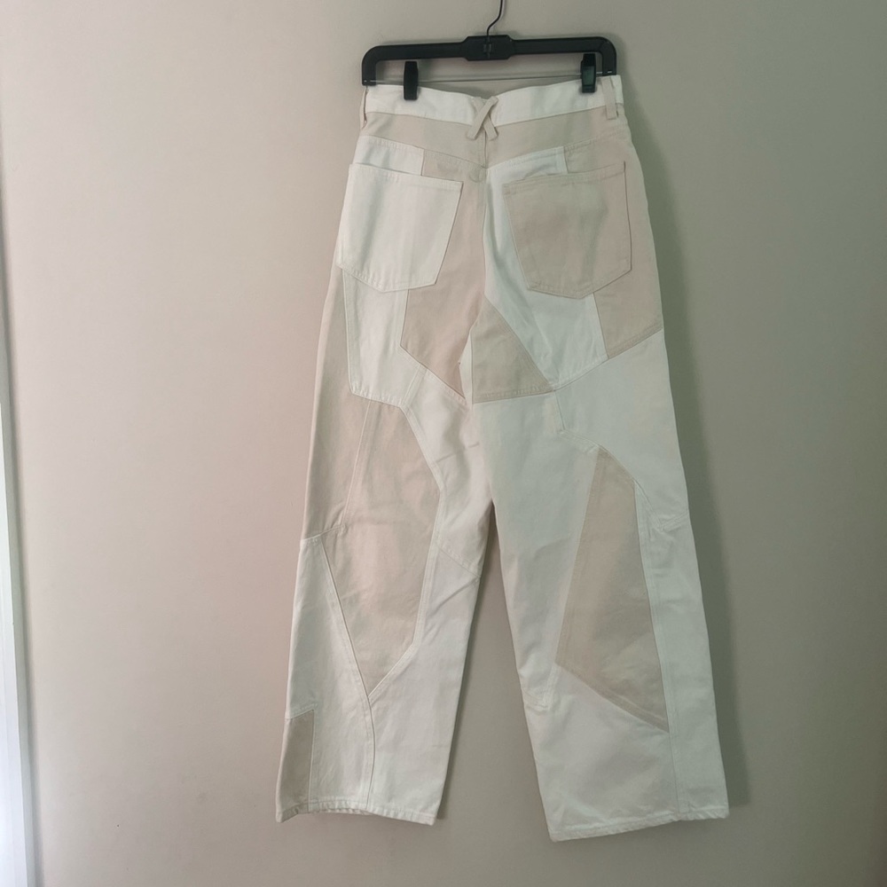 Zara woman’s Patchwork Wide-Leg Pants in Cream and White - Picture 9 of 12